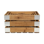 Set of Four Natural Solid Wood And Metal Crate