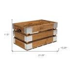 Set of Four Natural Solid Wood And Metal Crate