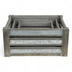 Set of Three Gray Solid Wood And Metal Crate