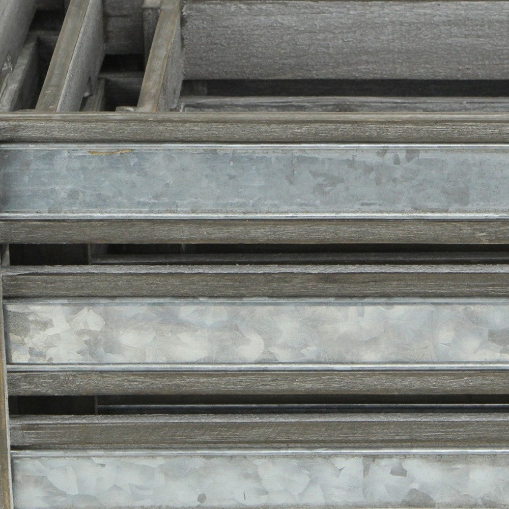 Set of Three Gray Solid Wood And Metal Crate