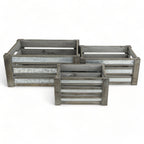 Set of Three Gray Solid Wood And Metal Crate