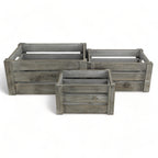 Set of Three Gray Solid Wood And Metal Crate