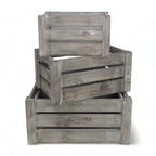Set of Three Gray Solid Wood And Metal Crate