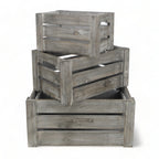 Set of Three Gray Solid Wood And Metal Crate