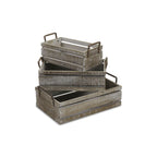 Set of Three Gray Solid Wood And Metal Crate
