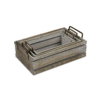 Set of Three Gray Solid Wood And Metal Crate
