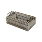 Set of Three Gray Solid Wood And Metal Crate