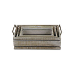 Set of Three Gray Solid Wood And Metal Crate