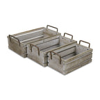Set of Three Gray Solid Wood And Metal Crate