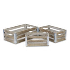 Set of Three Natural Solid Wood And Metal Crate