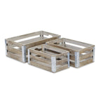 Set of Three Natural Solid Wood And Metal Crate