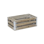 Set of Three Natural Solid Wood And Metal Crate