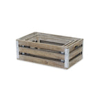 Set of Three Natural Solid Wood And Metal Crate