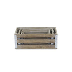 Set of Three Natural Solid Wood And Metal Crate