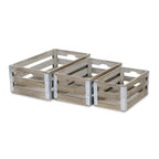 Set of Three Natural Solid Wood And Metal Crate