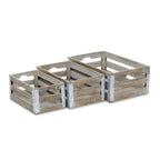 Set of Three Natural Solid Wood And Metal Crate