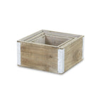 Set of Three Brown Solid Wood And Metal Crate