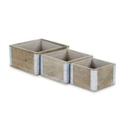 Set of Three Brown Solid Wood And Metal Crate