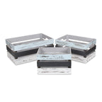 Set of Three Black Light Blue And Off White Solid Wood Crate