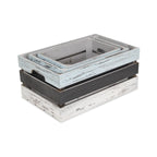 Set of Three Black Light Blue And Off White Solid Wood Crate