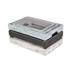 Set of Three Black Light Blue And Off White Solid Wood Crate