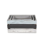 Set of Three Black Light Blue And Off White Solid Wood Crate