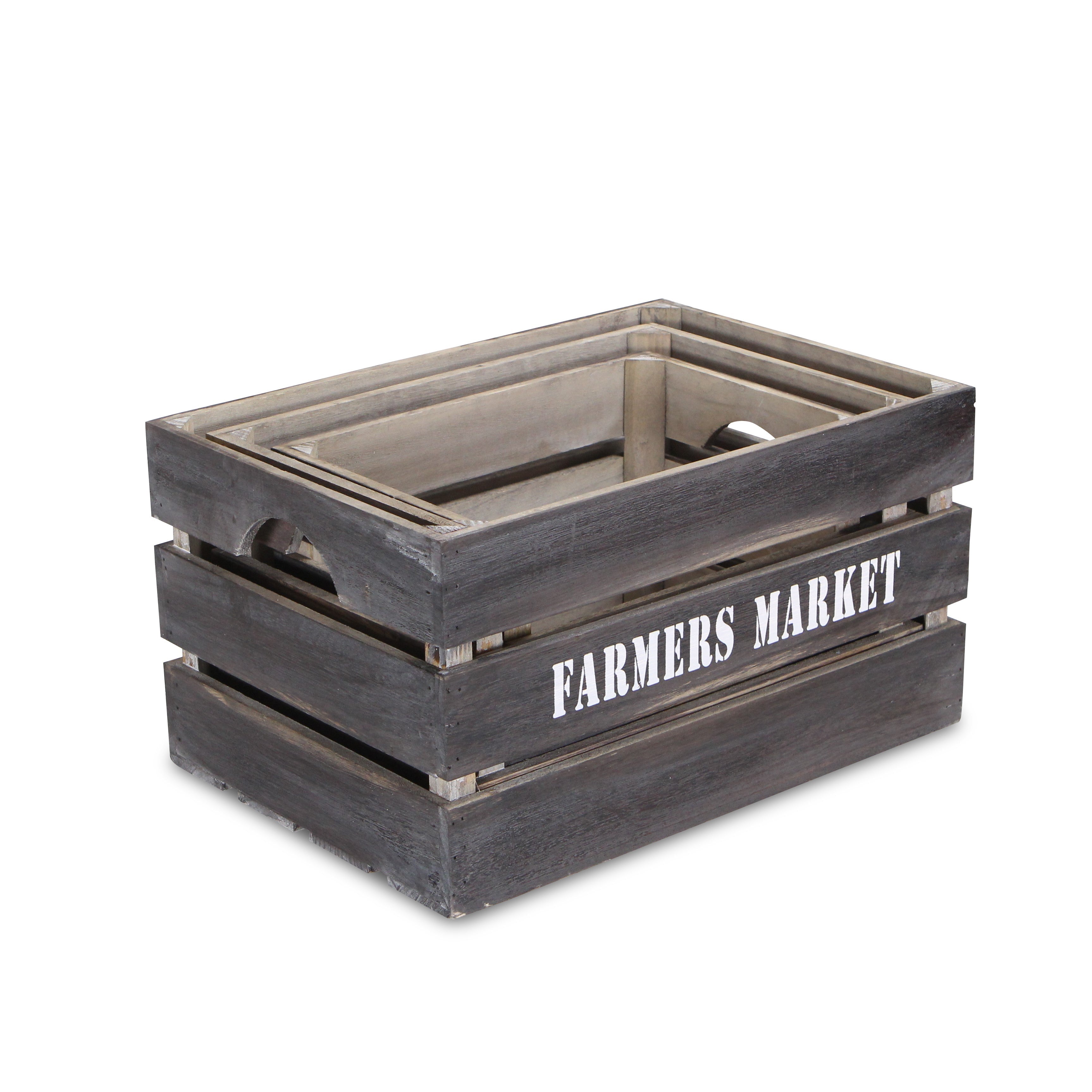 Set of Three Dark Brown Solid Wood Crate