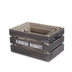Set of Three Dark Brown Solid Wood Crate