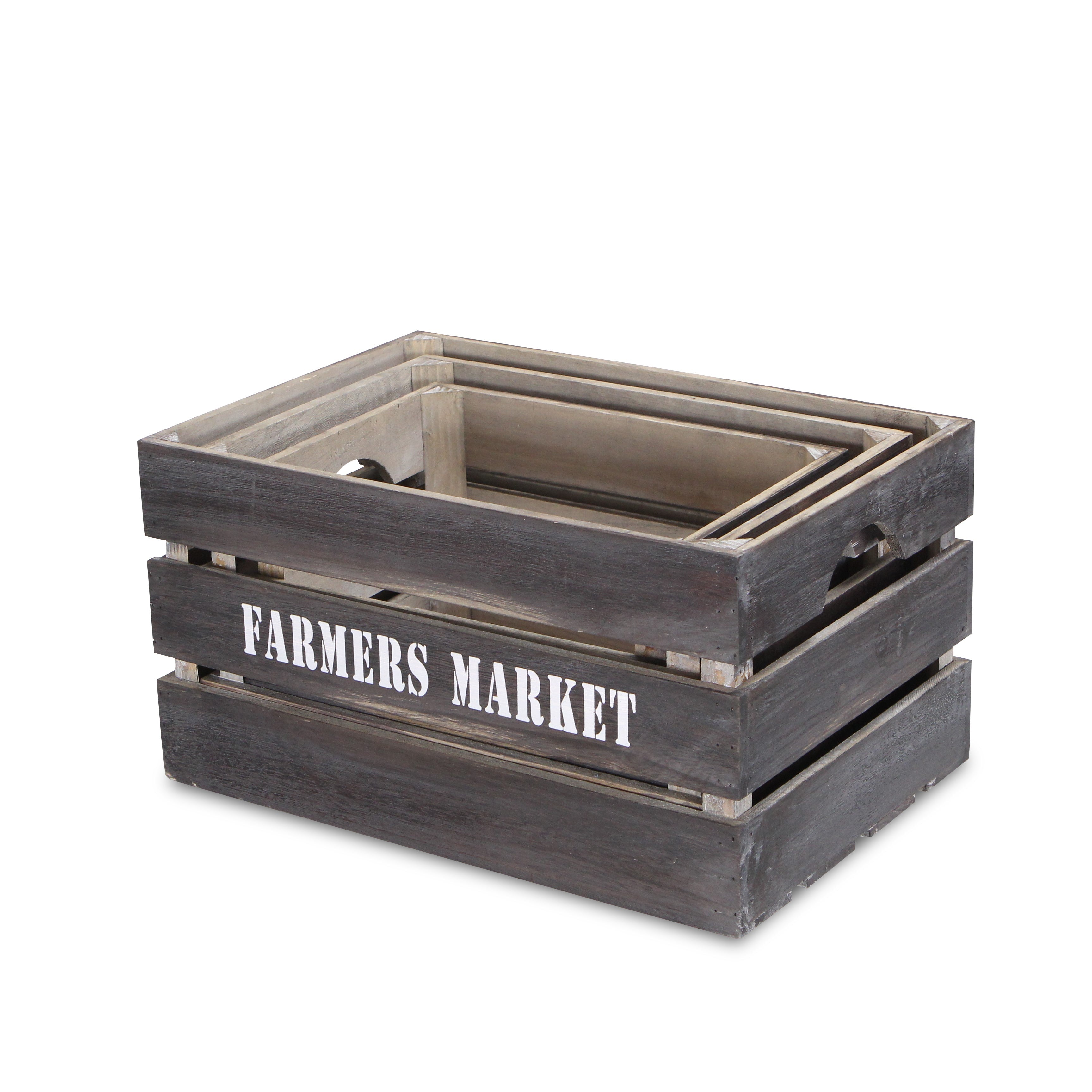 Set of Three Dark Brown Solid Wood Crate