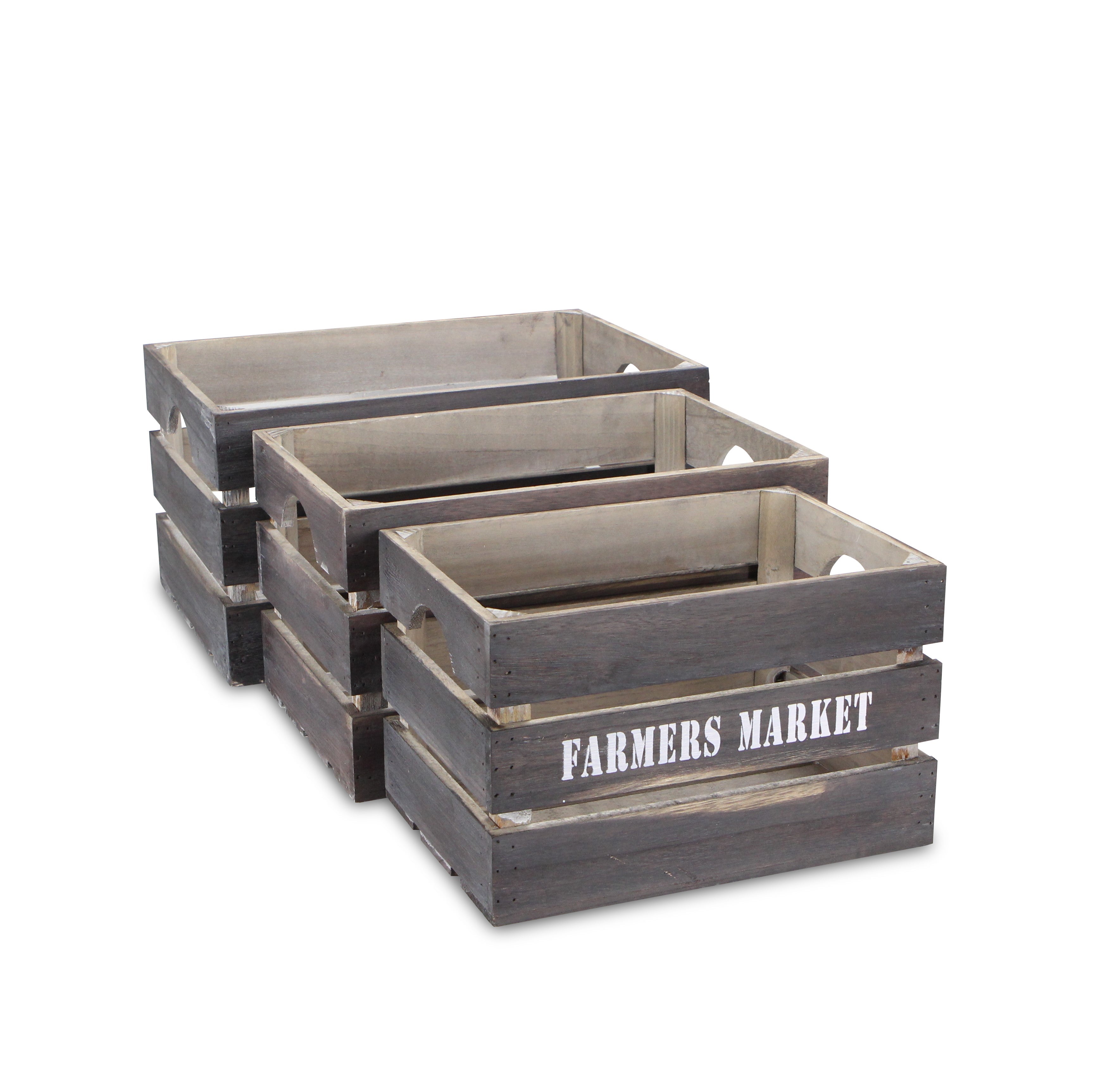 Set of Three Dark Brown Solid Wood Crate