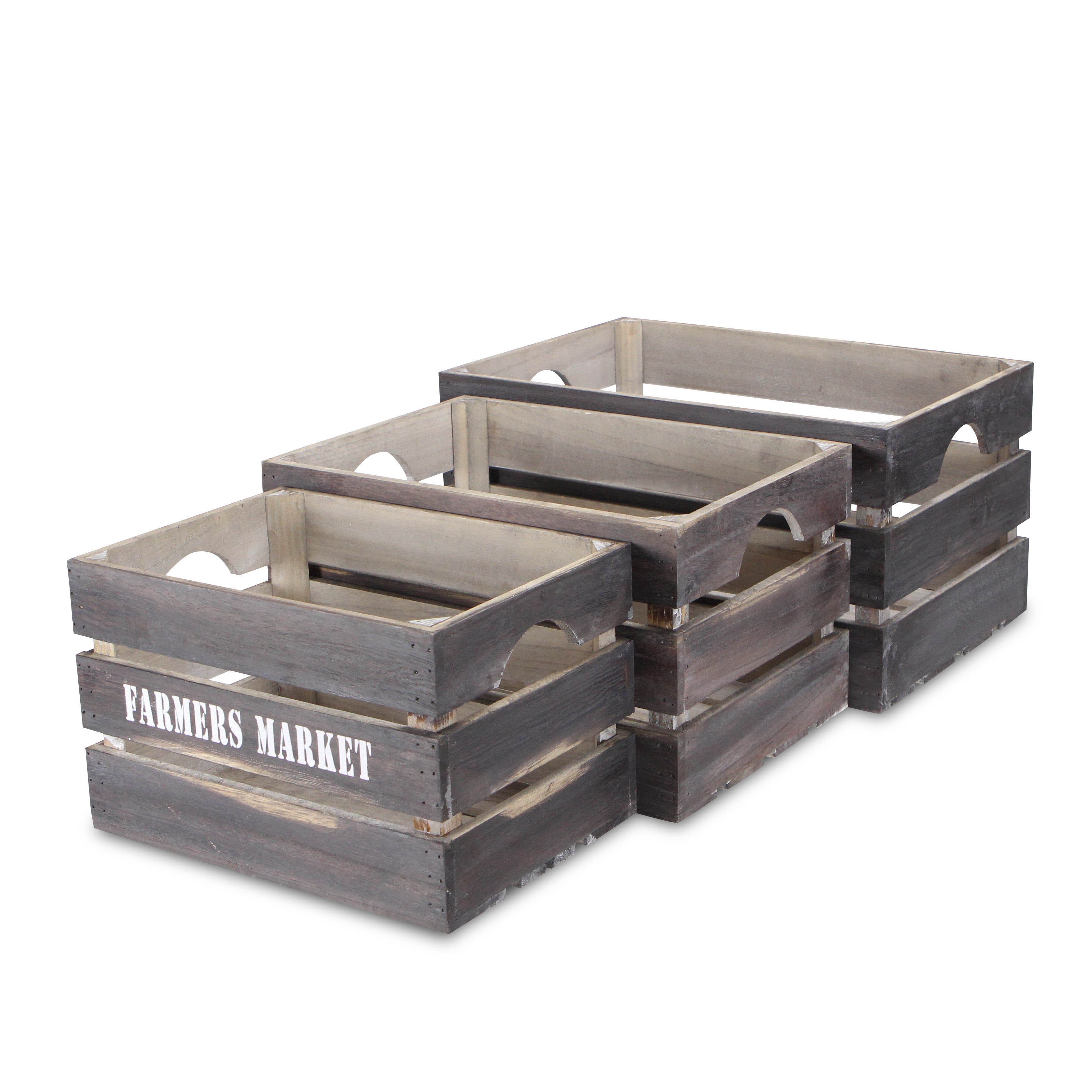 Set of Three Dark Brown Solid Wood Crate