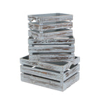 Set of Three Gray Solid Wood Crate