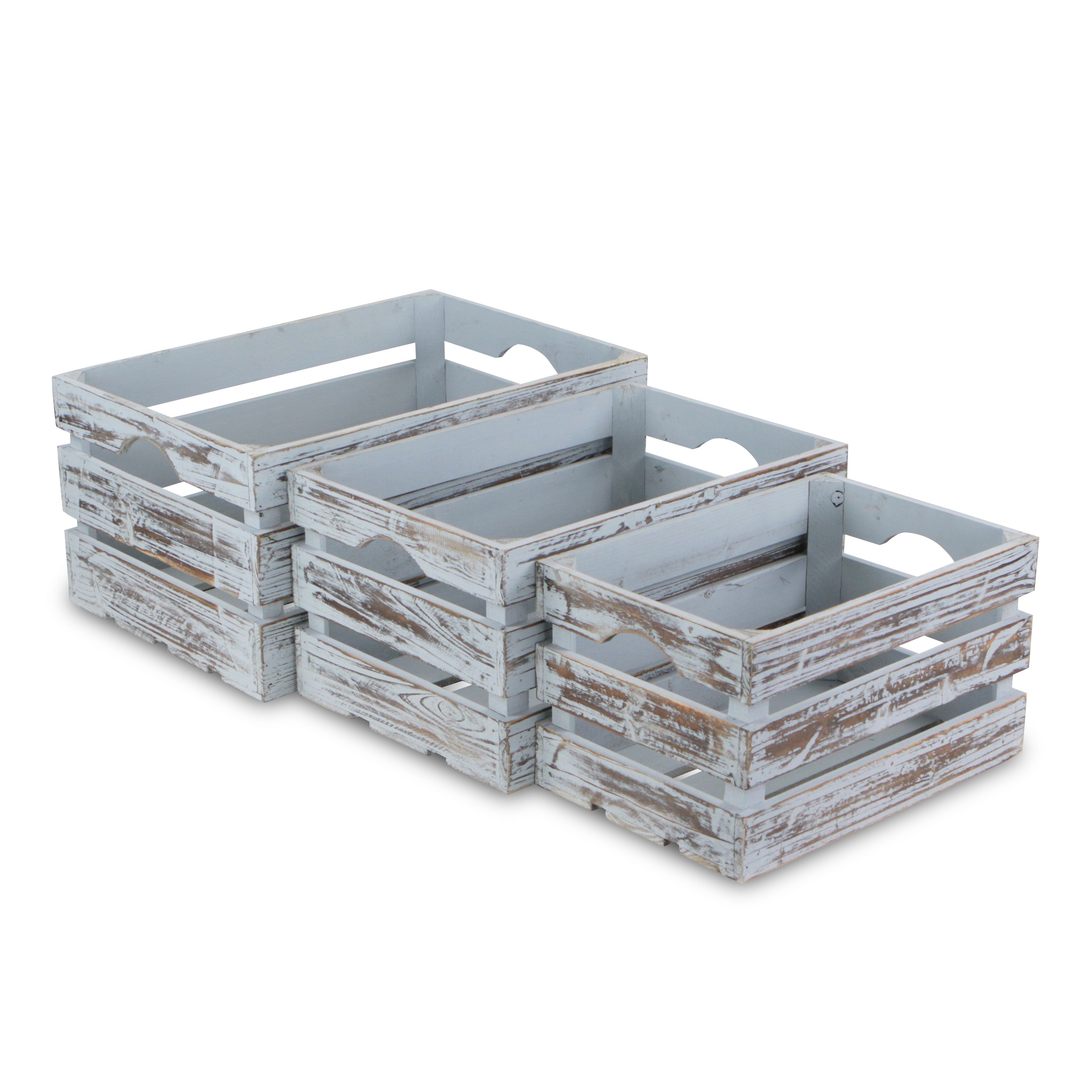 Set of Three Gray Solid Wood Crate