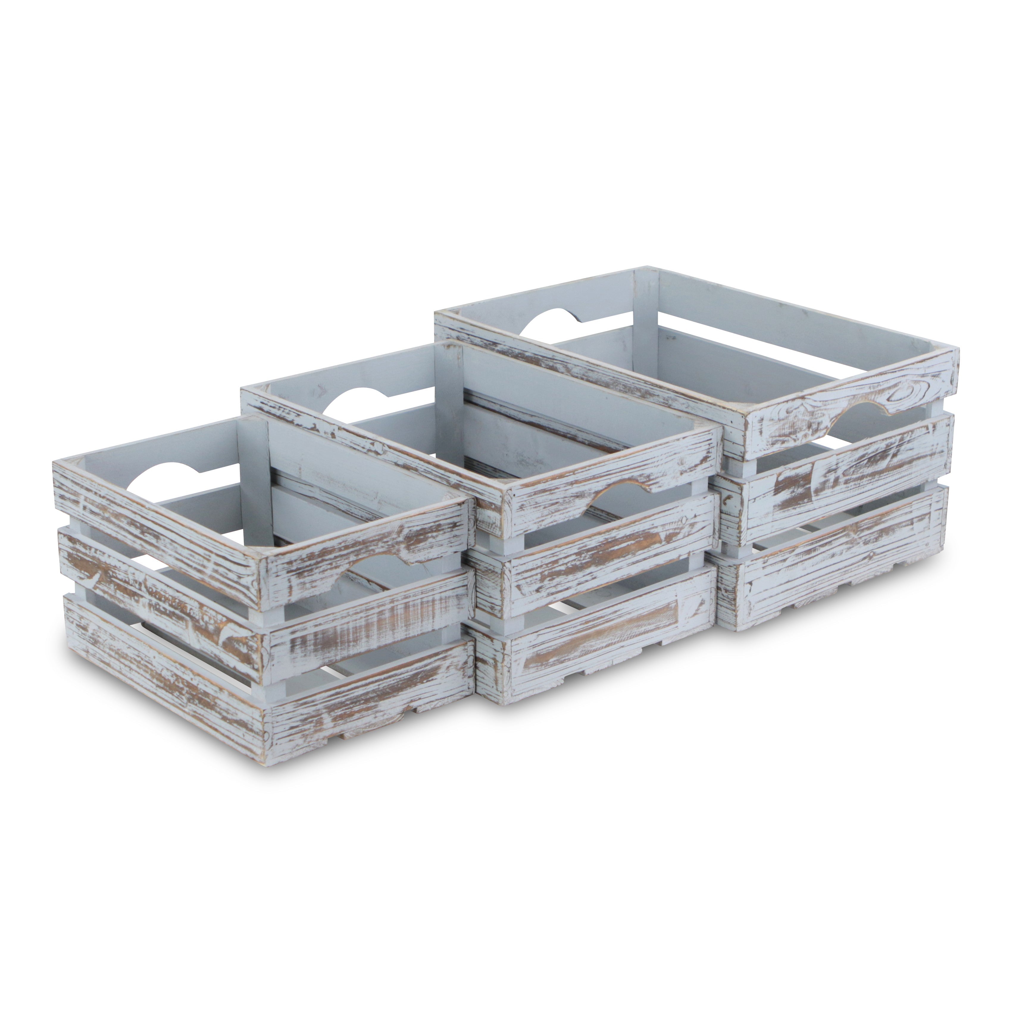 Set of Three Gray Solid Wood Crate