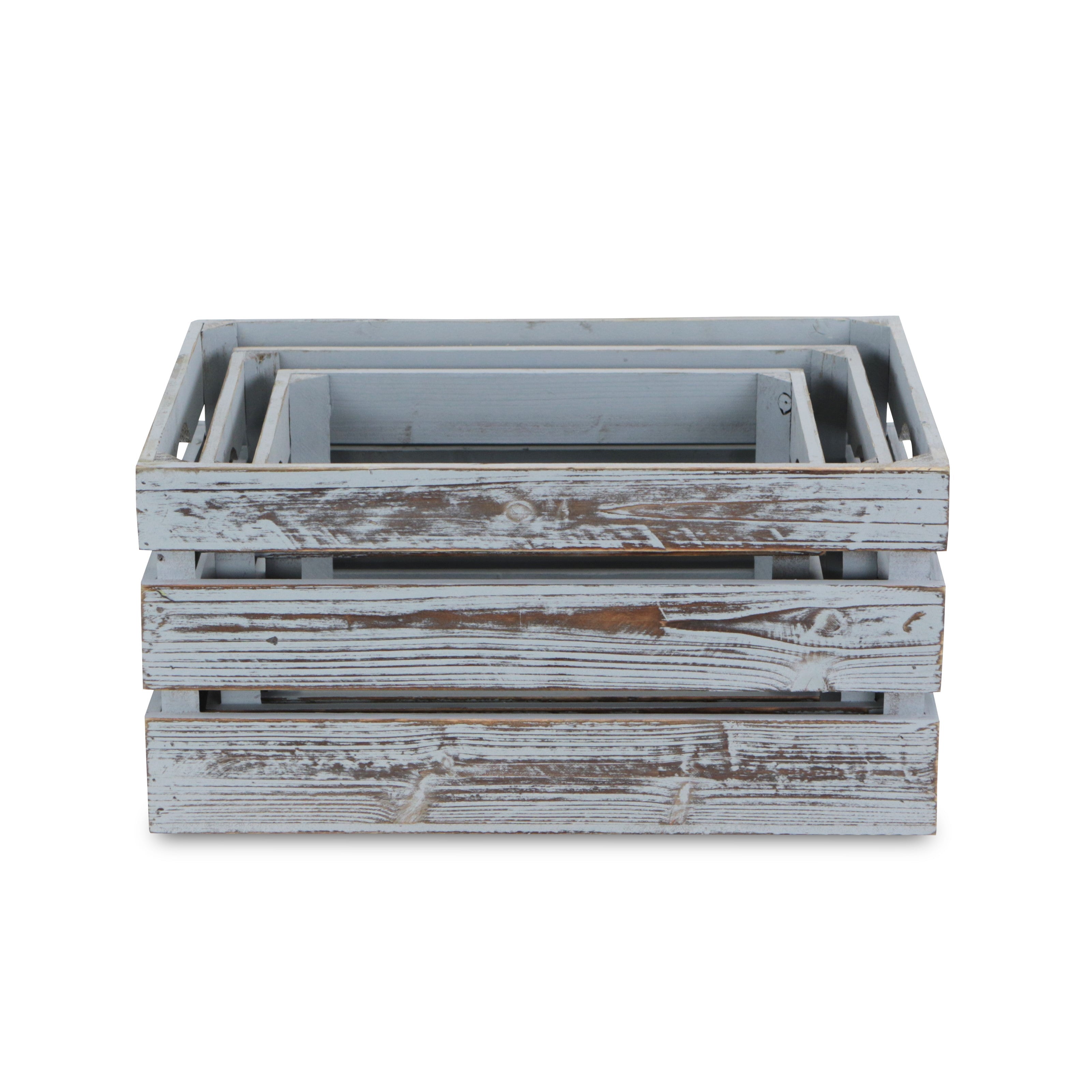 Set of Three Gray Solid Wood Crate