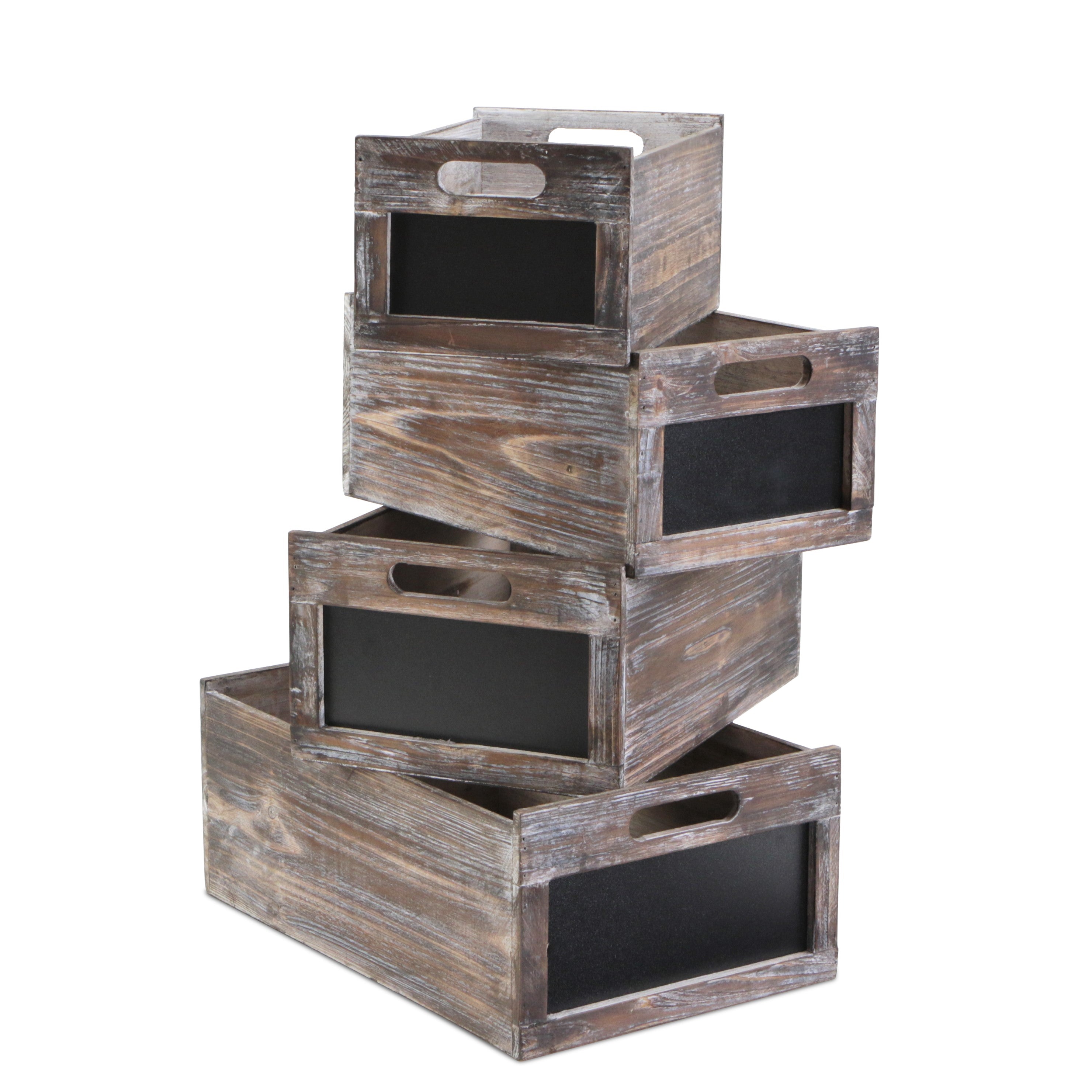 Set of Four Black And Brown Solid Wood Crate