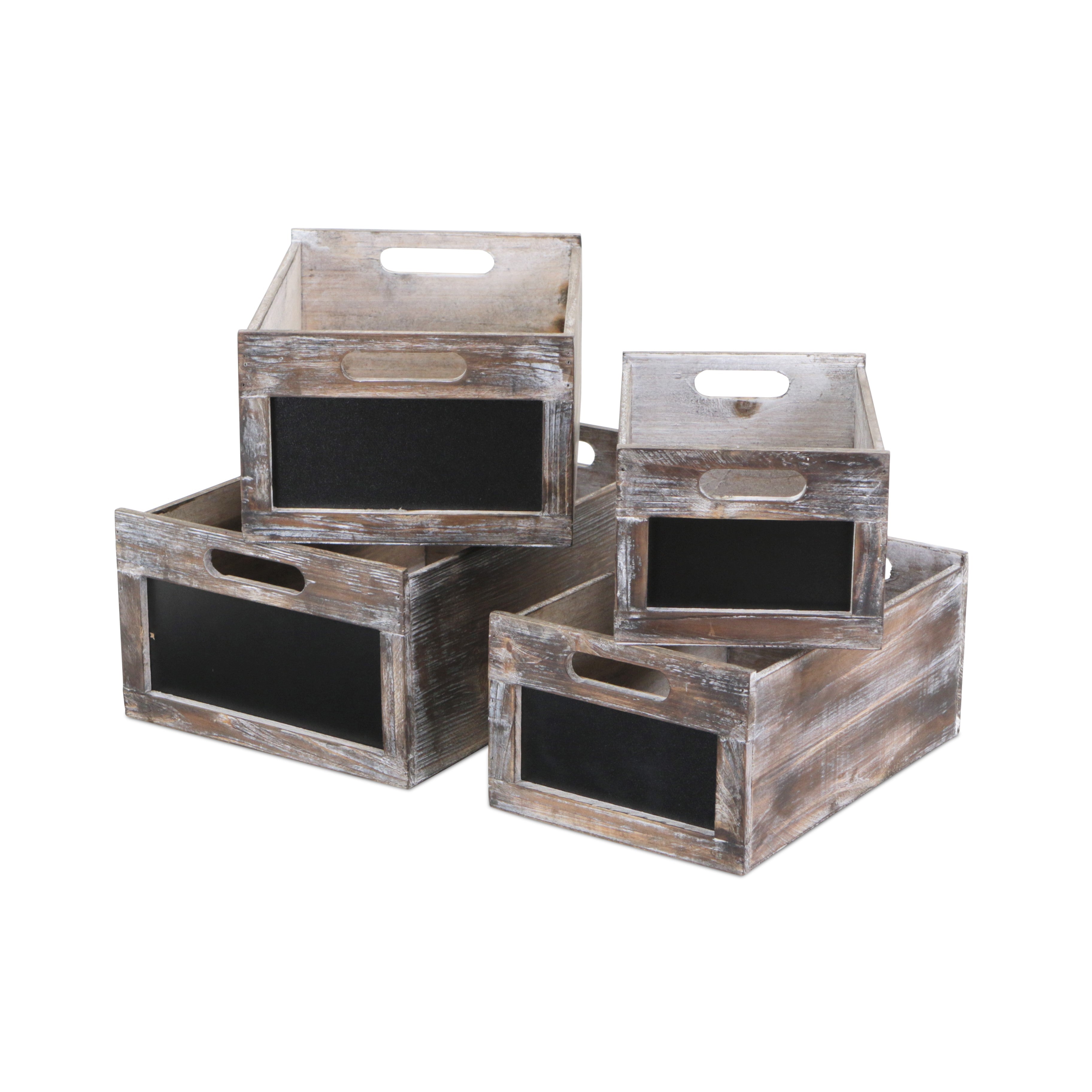 Set of Four Black And Brown Solid Wood Crate