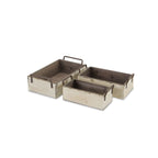Set of Three Off White Solid Wood And Metal Crate