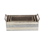 Set of Three Off White Solid Wood And Metal Crate