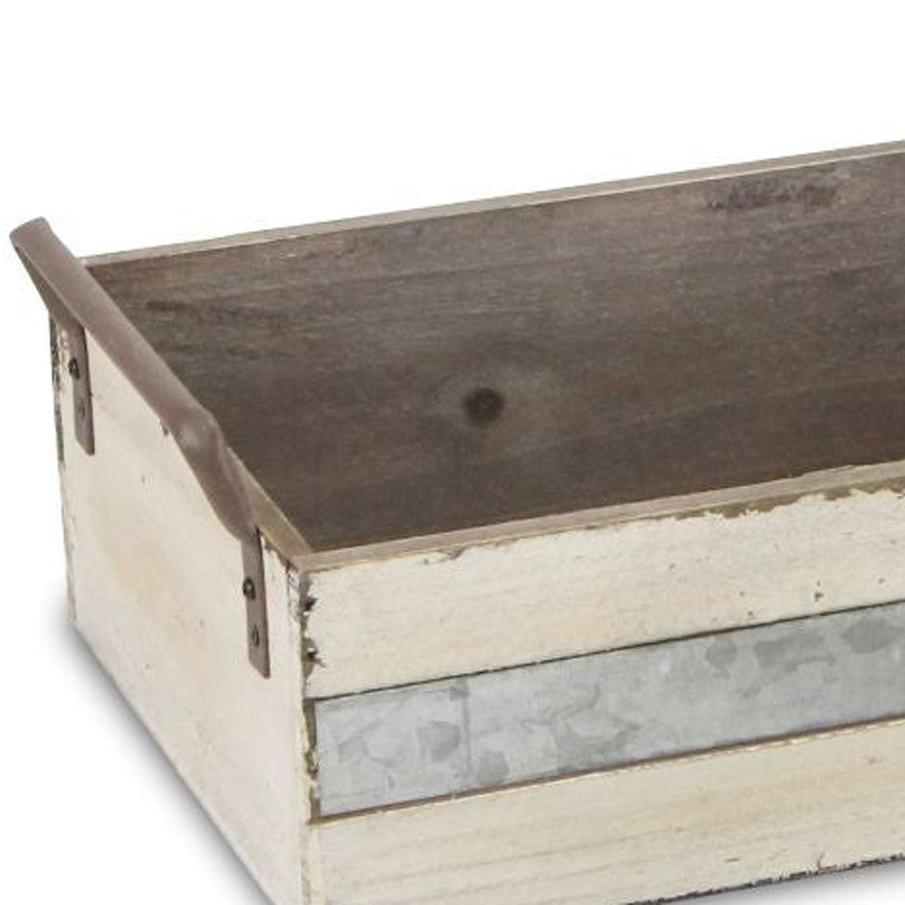 Set of Three Off White Solid Wood And Metal Crate