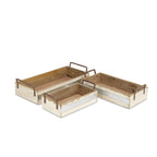 Set of Three White Solid Wood And Metal Crate
