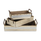 Set of Three White Solid Wood And Metal Crate