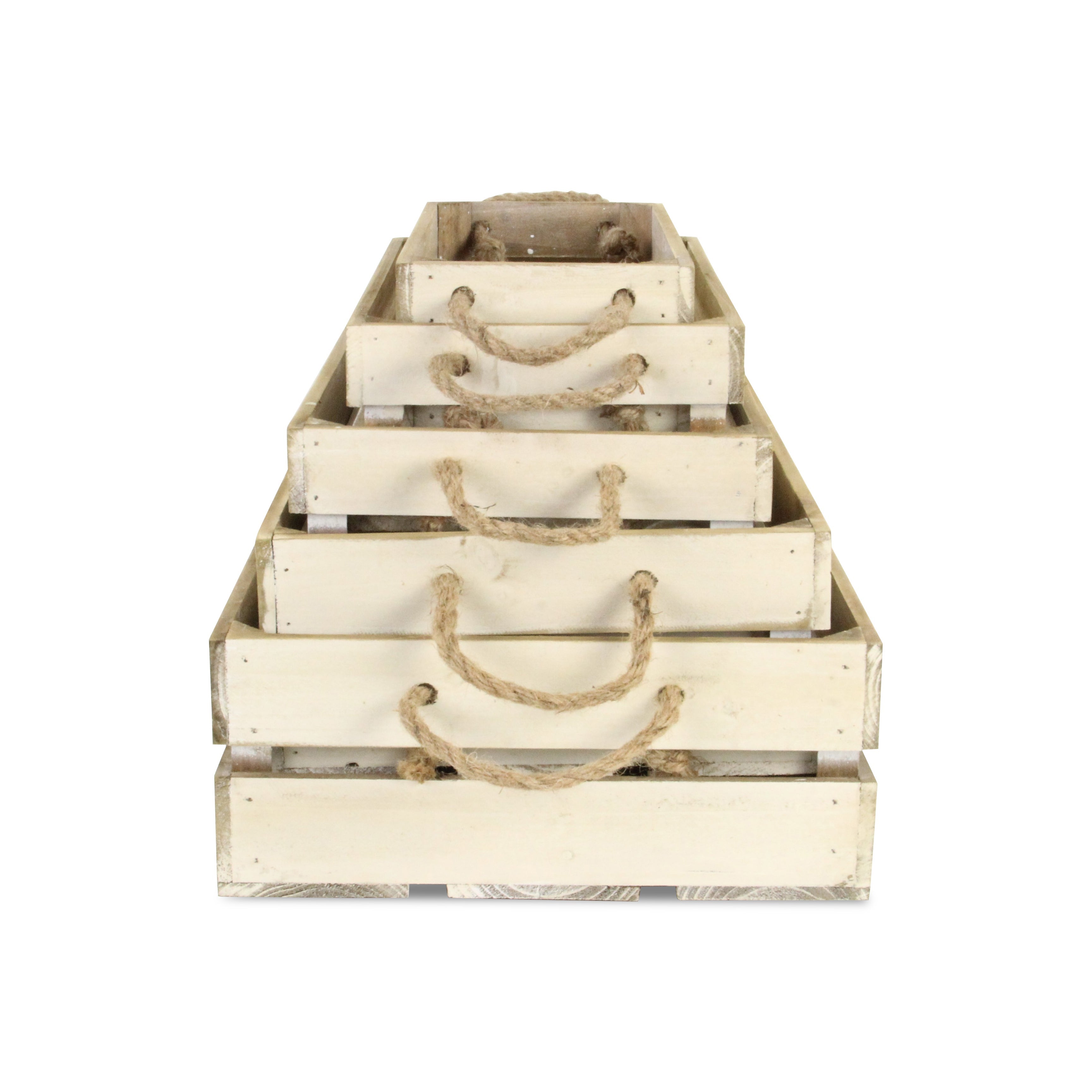 Set of Five Antiqued White Solid Wood Crate