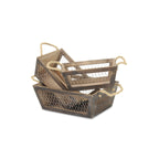 Set of Three Dark Brown Solid Wood And Metal Crate