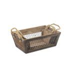 Set of Three Dark Brown Solid Wood And Metal Crate