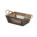 Set of Three Dark Brown Solid Wood And Metal Crate