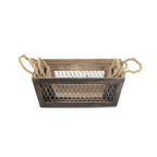 Set of Three Dark Brown Solid Wood And Metal Crate