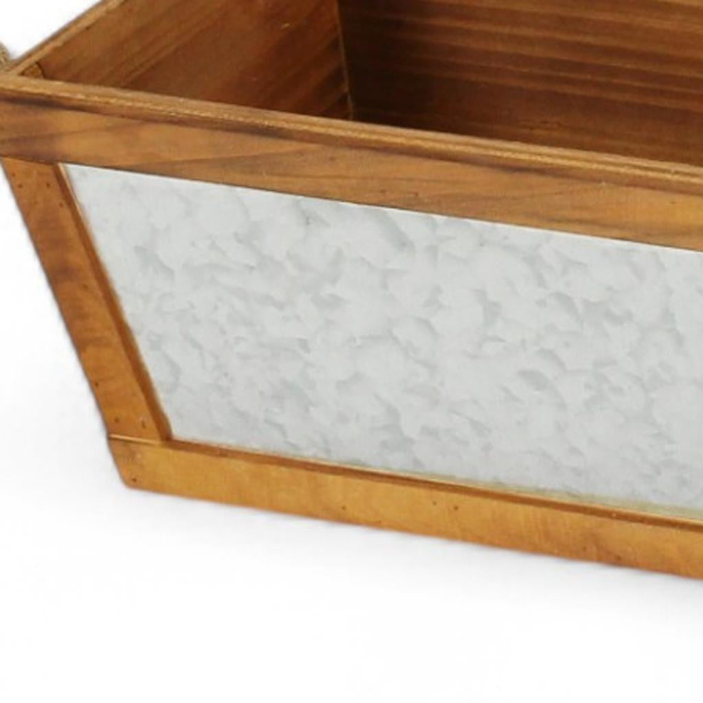 16" Brown Solid Wood And Metal Crate