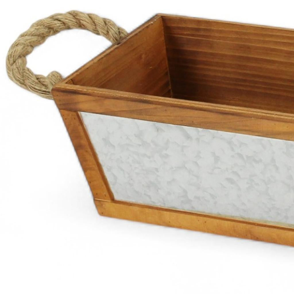 16" Brown Solid Wood And Metal Crate