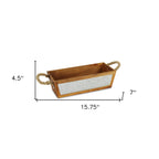 16" Brown Solid Wood And Metal Crate